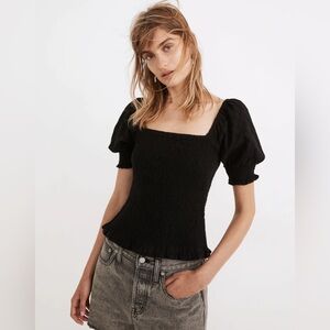 Madewell Lucie Puff Sleeve Smocked Bodice Top size L